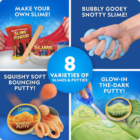 Eight varieties from Ultimate Slime Kit And Putty Lab With Eight Varieties Of Slime And Putty Including Magnetic Slime Glow In The Dark Putty