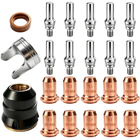 Pro Grade Plasma Cutter Torch Consumables Kit For CUT55 NON HF And CUT60 Non HF 50 60A, includes nozzles, electrodes, caps