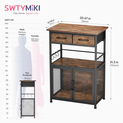 Go To Coffee Bar Cabinet With Drawers And Hooks, 20.47 Inch Wide Kitchen Storage Station dimensions and size comparison
