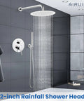 High Pressure 12 Inch Rainfall Shower Head Set With Boss-Grade Brass Rough-In Valve, wall mounted in modern bathroom