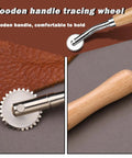 Wooden handle tracing wheel set with stainless steel rotary perforator and overstitch wheel for precise pattern marking.