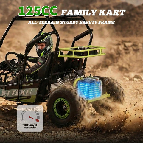 Gas Powered Go Kart For Adults And Kids With Premium Steel Tubular Frame Off Road Kart With 18 Inch Tires in rocky terrain