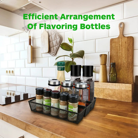 Slick Six Pack Silverware And Utensil Drawer Organizer With Non Slip Feet, Interlocking Kitchen Flatware Holder For Cutlery Spoons Pens, Heavy Duty Trays Keep Your Drawers Looking Fresh And Tight with sorted spice jars in a kitchen.