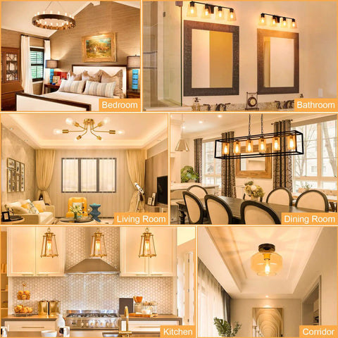 Edison E26 LED Bulb 60W Equivalent 3000K Soft Warm White 6W Vintage Filament Light Bulbs in different home settings