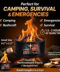 Campfire In A Can Portable Mini Fire Pit For Marshmallows And Smores Made In USA Trail Ready For Hiking Backpacking Camping And Emergencies Compact One Pack With A 1.5 To 2 Hour Burn Time Lightweight Four Ounces shown burning with marshmallow stick