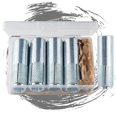 Heavy Duty Drop-In Anchors For Concrete, 50 Pack, Three Eighths Inch Diameter, 16 Thread, Zinc Plated For Durability