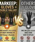 Comparison of MarKeep Archery Gloves 2 Pack with single glove alternative showing benefits of two gloves, universal fit, easy wash.