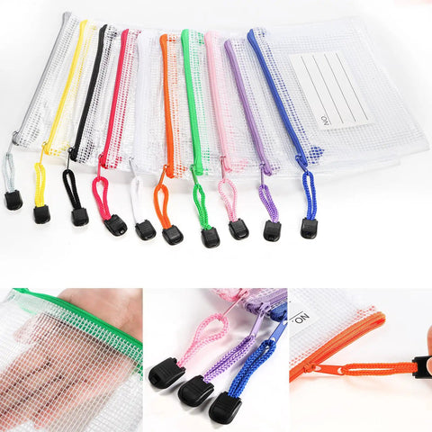 30 Pack Small Zipper Mesh Pouches With Label Pockets, A6 Size 6.3 by 4.7 Inches, multicolor, waterproof mesh zip bags for organization