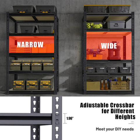 Beefy Heavy Duty Metal Shelves With 2400 Lb Capacity For Garage Pantry Basement And Closet Organization 60 Inch Tall Two Piece Set Multi Use Storage Racks For Home Workshop And Warehouse, adjustable crossbar