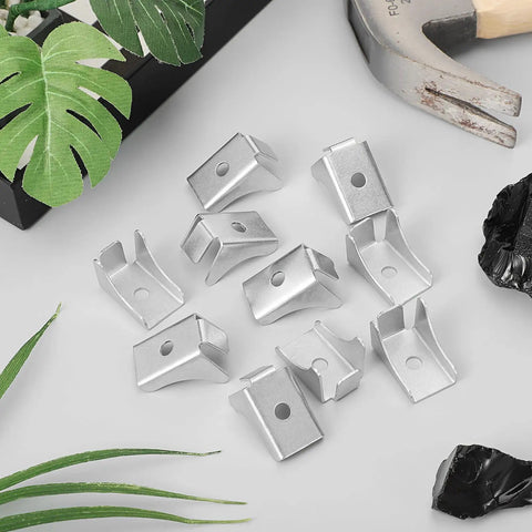 Heavy Duty Steel Cabinet Shelf Clips Set Of 10, Lightweight Yet Sturdy Shelf Support Pegs, shown with a hammer