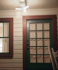 LED Garage Light With Multiple Adjustable Panels, E26 Base, 4,000 Lumens, installed on porch ceiling