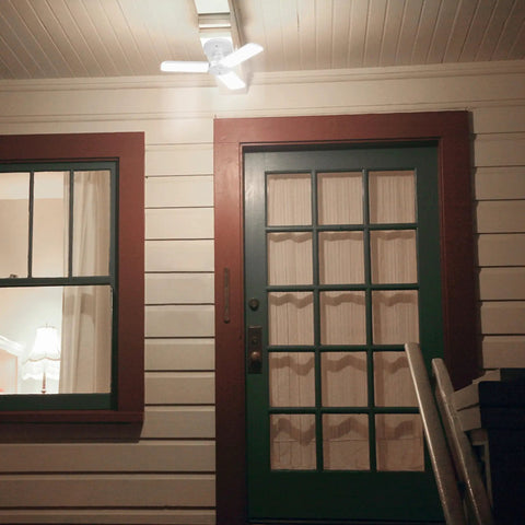 LED Garage Light With Multiple Adjustable Panels, E26 Base, 4,000 Lumens, installed on porch ceiling