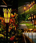 Outdoor Solar Torch Lights Dope Flickering Flames With Two Modes And Auto On Off IP65 Waterproof Tiki Torches glowing in garden