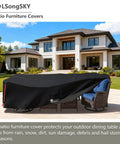 Waterproof 600D Heavy Duty Outdoor Furniture Cover for 6 To 8 Piece Patio Sets Including Sectional Sofa Chairs Ottomans and Coffee Table 111L 74W 28H Inches Black All Weather Protection on patio furniture