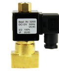 Brass 12V DC Electric Solenoid Valve With NPT Threads Normally Open NBR Seal, side view showing brass construction and label