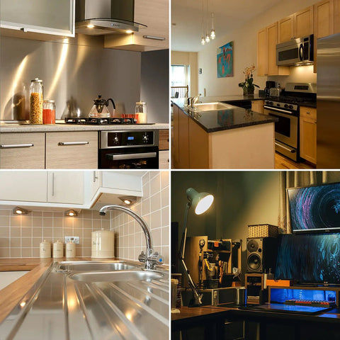 Modern kitchens and workspace lit by G8 Halogen Bulbs 20W Dimmable 120V G8 Base 2Pin Xenon Bulbs 12 Pack Easy Install T4 JCD