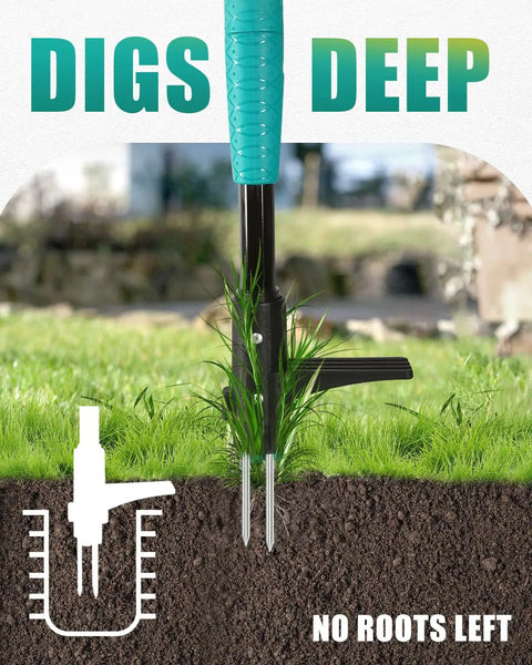 Heavy Duty Stand Up Weed Puller Tool With 3 Claw Detachable Head And Long Handle ejecting weed roots from soil