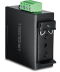 Side view of Heavy Duty 95 Watt Gigabit PoE Plus Plus Injector with terminal block for industrial power over Ethernet.
