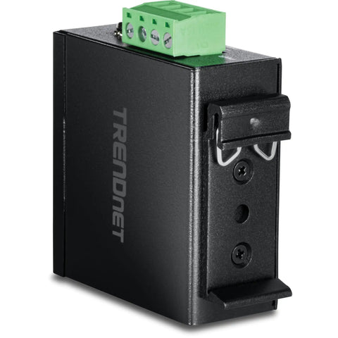 Side view of Heavy Duty 95 Watt Gigabit PoE Plus Plus Injector with terminal block for industrial power over Ethernet.