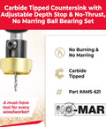 Close-up of Carbide Tipped Countersink Drill Bit With Ball Bearing Set AMS 621 showing depth stop and no mar features.