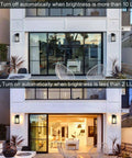 Bad Boy 13 Inch Dusk To Dawn Sensor Outdoor Wall Lights Large Wall Sconce 2 Pack automatic night light on a modern home.