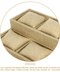 Top Tier Nine Grid Trapezoid Watch Tray Made From Premium Linen Burlap Jewelry Organizer, showing compact storage with soft pillows.