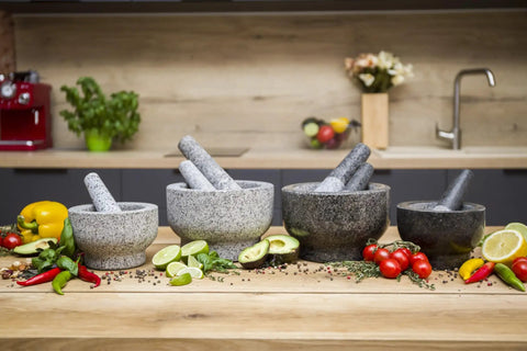 Unpolished Granite Mortar And Pestle Set One And A Half Cup Capacity Heavy Duty Stone Grinding Tool with herbs and spices