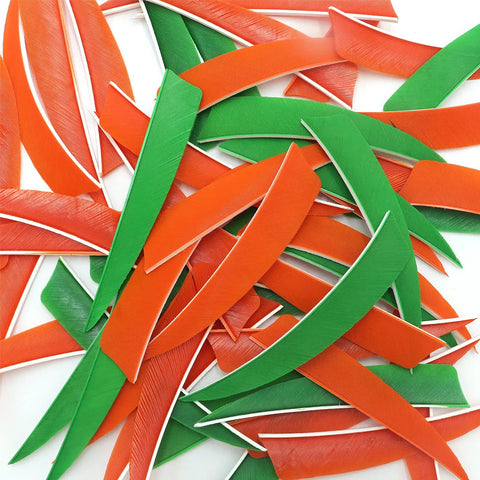 4 Inch Right Wing Shield-Cut Feather Fletching Pack Premium 100 Percent Natural Feathers Orange And Green 60-Count Glue-On Arrows