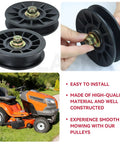Two Pack V Groove And Flat Idler Pulleys Replaces 194326 194327 for Husqvarna YTH Decks shown with lawn tractor