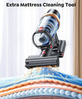 Angled front view of Amazon cordless vacuum cleaner with clear canister and motorized floor head; self-standing
