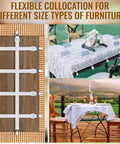 Six Pack Hidden Strap Tablecloth Clips For Outdoor Use shown on wooden table setup with elastic straps for secure fit.