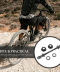No Sweat Rear Axle Replacement For Mountain Bike 180mm Steel Shaft with 25mm Bearing and Washers seen on mountain bike in action
