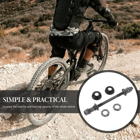 No Sweat Rear Axle Replacement For Mountain Bike 180mm Steel Shaft with 25mm Bearing and Washers seen on mountain bike in action