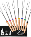 Sturdy 32 Inch Marshmallow Roasting Sticks For Fire Pit Bonfire All In One Camping Kit Eight Pack Stainless Steel Telescopic Skewers For Smores Kit And Hot Dogs Outdoor Glamping Ready