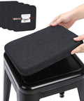 Four Pack Magnetic Bar Stool Cushions That Are Cozy And Comfy With Breathable Woven Fabric Anti Slip Silicone Bottom For Metal Cafe And Bistro Stools Square 11x11x1.3 Inches Set Of 4 Black shown installed on a black metal stool