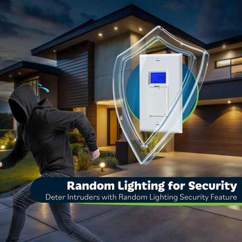 Smart Dope 7 Day Astronomic Timer Switch installed outside modern house, random lighting security feature visible, easy install white.