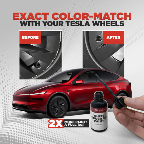Tesla Model 3 Wheel Curb Rash And Scratch Repair Kit With Color Matched Touch Up Paint For Gray Warp Rims before and after comparison.