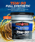 Heavy Duty Full Synthetic Gear Oil 75W-90 GL-5 Differential Fluid For Trucks And Semis 5 Gallon Pail with gear images