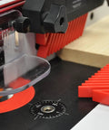 Close-up of Heavy Duty Killer Grip Woodworking Feather Board Jig For Table Saw Router Table And Band Saw with adjustable knobs and clamp.