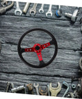 Dope 14 Inch PU Racing Steering Wheel For Cars Golf Carts And Trucks, Ergonomic Grip, Red Finish With Horn Button