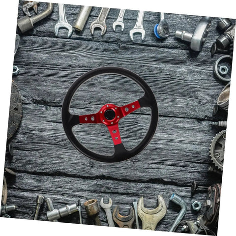 Dope 14 Inch PU Racing Steering Wheel For Cars Golf Carts And Trucks, Ergonomic Grip, Red Finish With Horn Button
