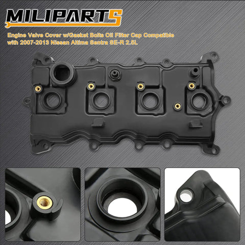 Nissan 2.5L Engine Valve Cover With Gasket Bolts And Oil Filter Cap Fits 2007-2013 Altima And Sentra Replaces 13264-JA00A