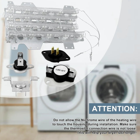 3 Wire Dryer Heating Element Kit Replacement With Thermal Fuse And Thermostat For Samsung Dryers displayed with components