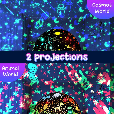 Awesome Kids Night Light Projector With Remote For Baby Room Starry Nursery Night Light For Kids displaying cosmic and animal themes