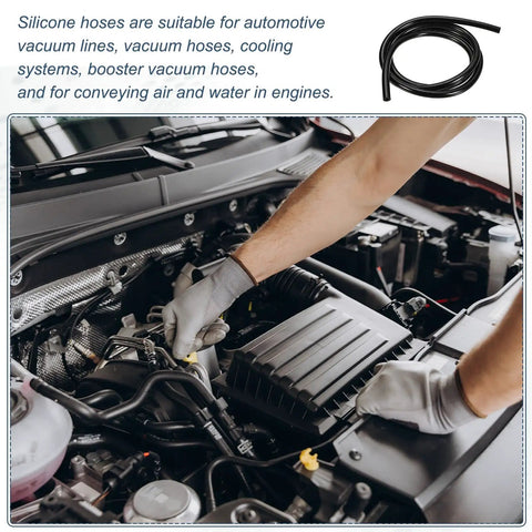 Premium Six Piece Vacuum Hose Kit With Premium Silicone For Strong Suction Up To 43 PSI Pressure Black Flexible Air Intake Lines Great For Automotive And Garage Projects, black silicone hose in engine bay