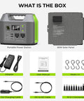On The Go Portable Solar Generator 300W Power Station With Foldable 60W Solar Panel 110V Pure Sine Wave 296Wh 80000mAh Lithium Battery Pack For Home Use RV Van Outdoor Camping Tailgate Ready product components including power station, solar panel, adapter, cables, hooks, and manual.