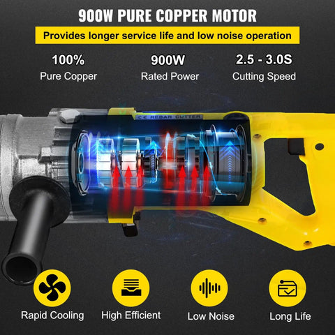 Portable Electric Hydraulic Rebar Cutter RC-16 With 5/8 Inch Capacity, 900W pure copper motor and fast cutting mechanism.