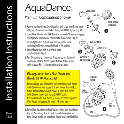 Installation instructions for 7 Inch Premium High Pressure 3 Way Rainfall Shower Head Set With Stainless Steel Hose 6 Setting System