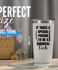 White 20 Oz Double Wall Travel Tumbler With Splash Safe Lid Straight Up Top Tier For Surgical Tech Teams on display.