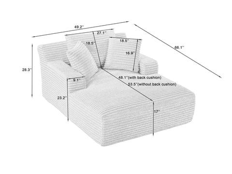 Dimensions of 66 Inch Oversized Plush Corduroy Chaise Lounge Chair No Assembly Sleeper Style Boneless Chair for bedroom.